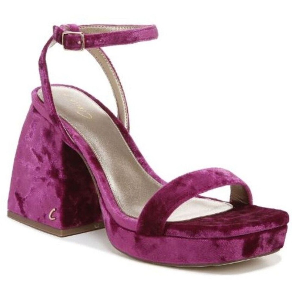 Sam Edelman Women's Velvet Magenta Ankle Strap Chunky Platform Sandals Size 8.5